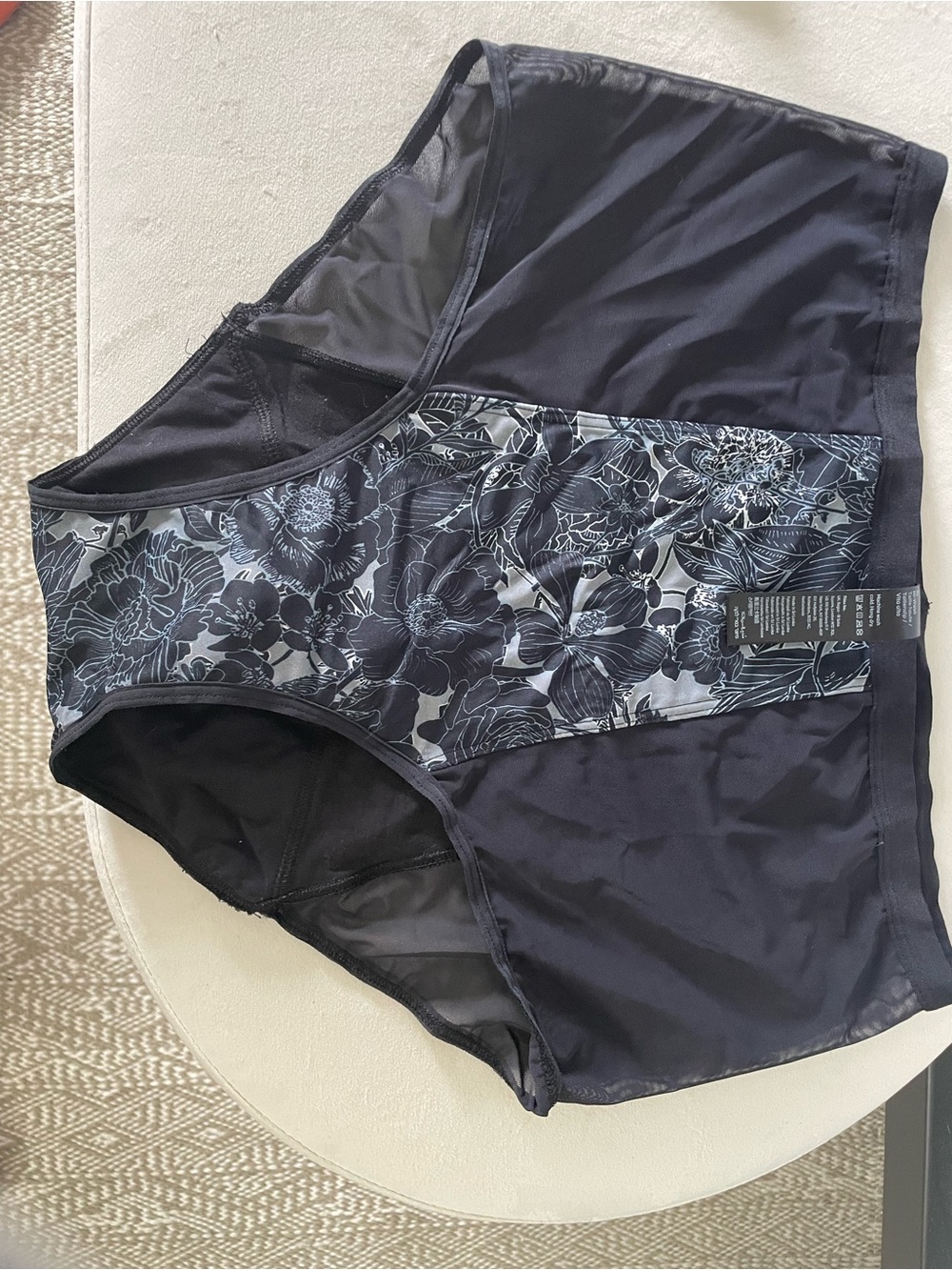 Thinx Black Floral-Panel Athletic Shorts